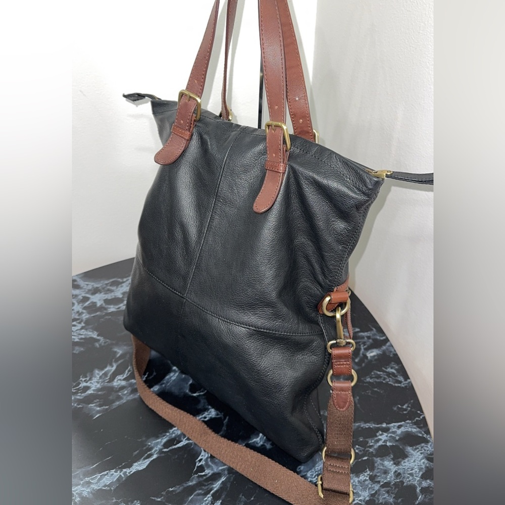 CROWN VINTAGE Large Bag Black and Brown Leather Tote AUTHENTIC - Picture 9 of 13